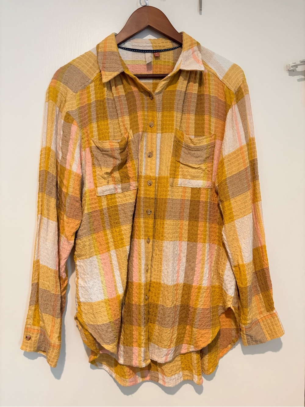Pilcro -Front Plaid Textured Shirt in Yellow & Pink - Anthropologie - Picture 2 of 4
